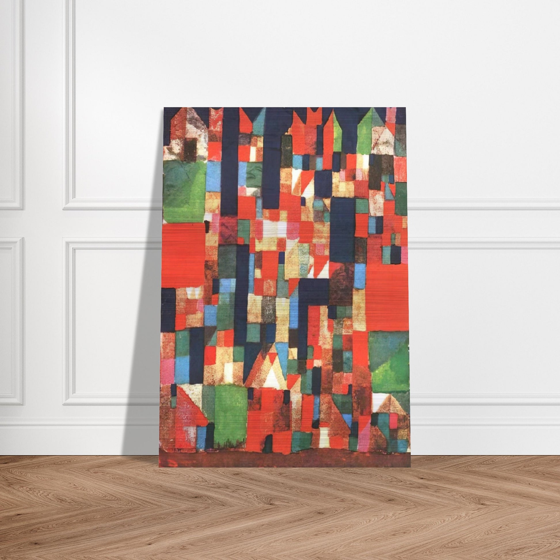 CITY PICTURE WITH RED AND GREEN ACCENTS 1921 - Paul Klee Brushed Aluminum Print - 70x100 cm / 28x40 inches | Paul Klee Aluminum Print | Paul Klee Prints