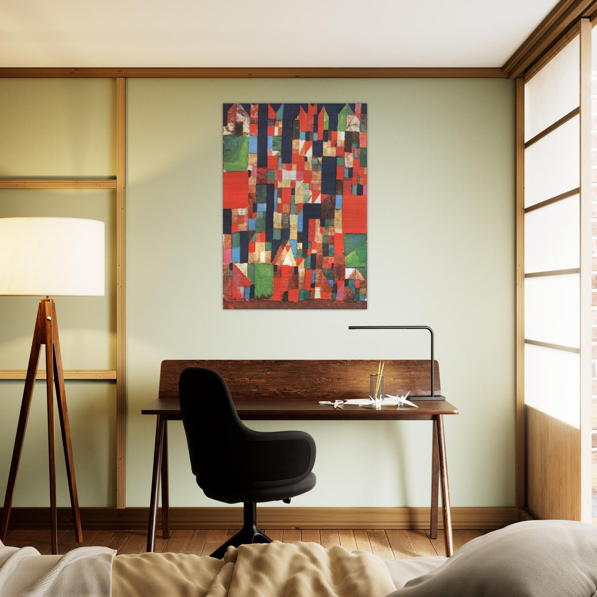 CITY PICTURE WITH RED AND GREEN ACCENTS 1921 - Paul Klee Brushed Aluminum Print - 70x100 cm / 28x40 inches | Paul Klee Aluminum Print | Paul Klee Prints