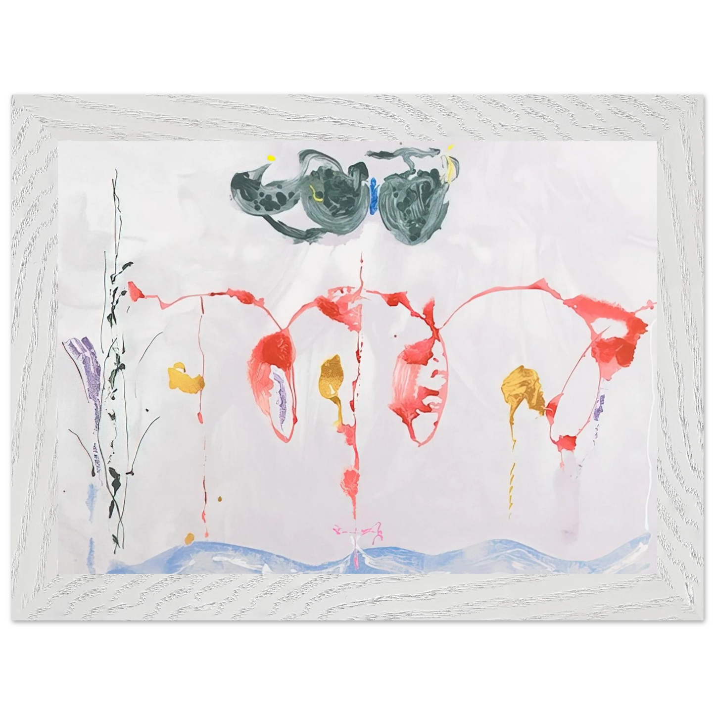 Helen Frankenthaler - Aerie - 2009 Wall art - 28x43  cm / XL (11x17 inches) - Premium Wooden Framed Poster With Fine Art Paper-canvas - White frame