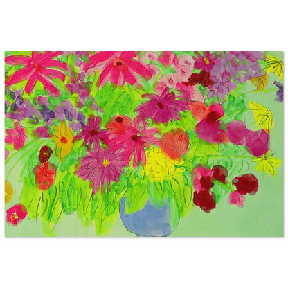 Blue Vase, Many Flowers - Naïve Art Primitivism, Pop Art - Walasse Ting Art Prints - 100x150 cm / 40x60″ inches | Walasse Ting Poster | Walasse Ting Prints