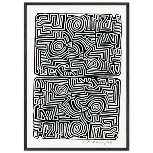 LABYRINTH 1989 N1 - Keith Haring 70x100 cm / 28x40 inches Framed Art Print – Black Wooden Frame | Keith Haring Art For Sale