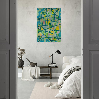 Blue-Green Lines on Aqua Background - 1953 - Alfred Manessier Brushed Aluminum Print - 70x100 cm / 28x40 inches | Alfred Manessier Aluminum Print | Alfred Manessier Prints
