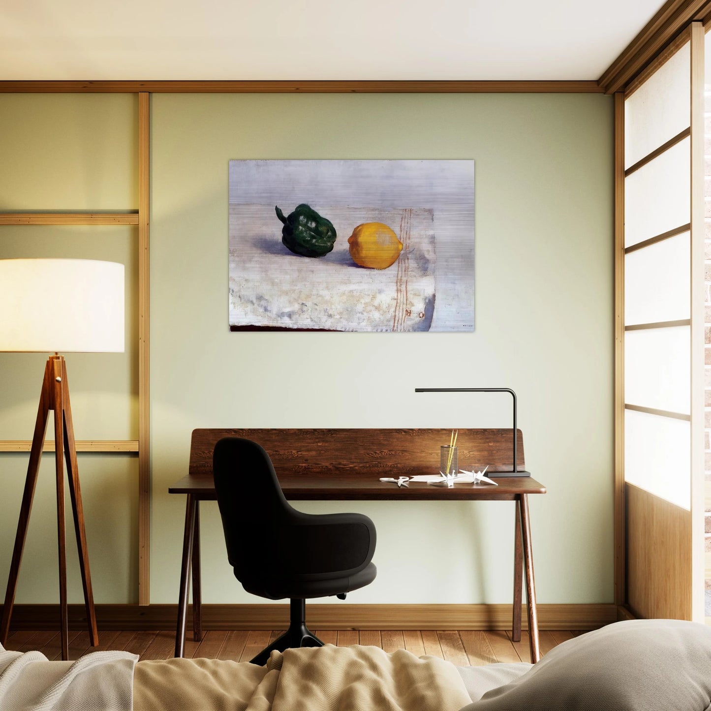 PEPPER AND LEMON ON A WHITE TABLECLOTH 1901 - Odilon Redon Brushed Aluminum Print - 70x100 cm / 28x40 inches | Odilon Redon Aluminum Print | Odilon Redon Prints