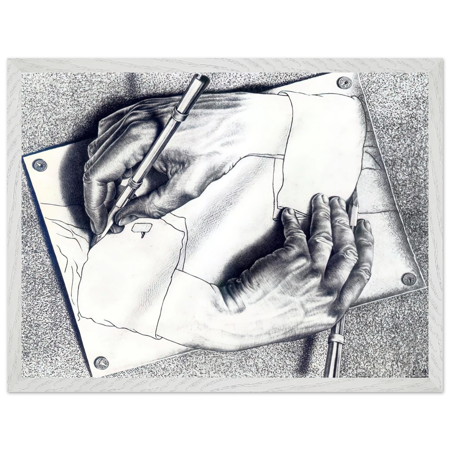 MC Escher - DRAWING HANDS Wall Art - 21x29.7 cm / 8x12" - Premium Wooden Framed Poster With Fine Art Paper-canvas - Black frame
