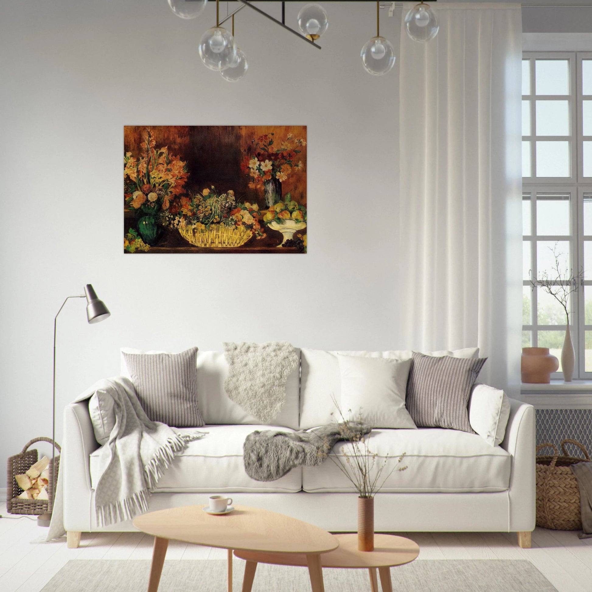 Vase, Basket of Flowers and Fruit - Pierre-Auguste Renoir Brushed Aluminum Print - 70x100 cm / 28x40 inches | Pierre-Auguste Renoir Aluminum Print | Pierre-Auguste Renoir Prints
