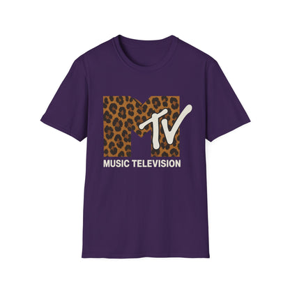 Vintage MTV T-Shirt mit Leopardenmuster, Retro-Musik- und Fernseh-Look der 80er und 90er Jahre, Unisex-Rock-Shirt mit Tiermotiv