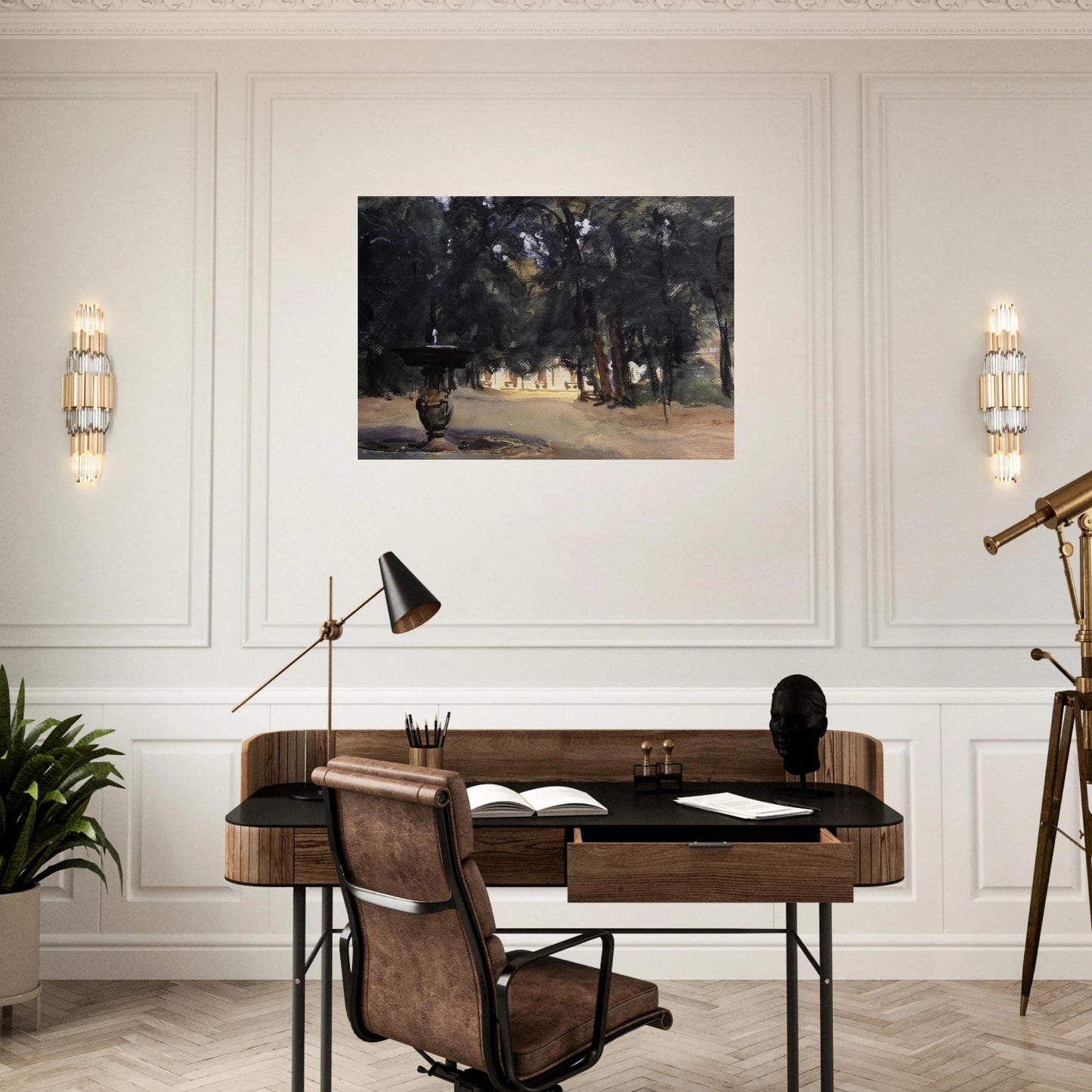 Villa Torlonia Fountain - John Singer Sargent Brushed Aluminum Print - 70x100 cm / 28x40 inches | John Singer Sargent Aluminum Print | John Singer Sargent Prints