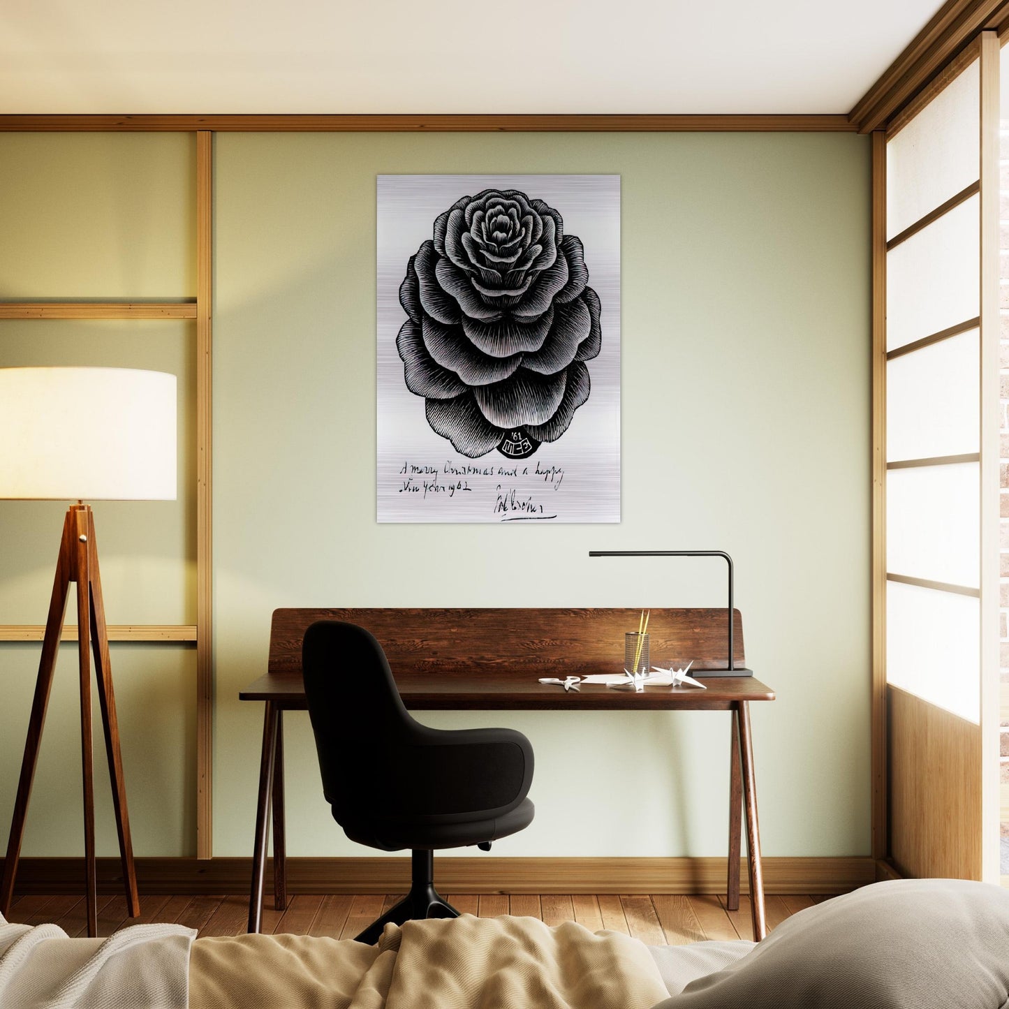 MERRY CHRISTMAS HAPPY NEW YEAR - MC Escher Brushed Aluminum Print - 70x100 cm / 28x40 inches | MC Escher Aluminum Print | MC Escher Prints