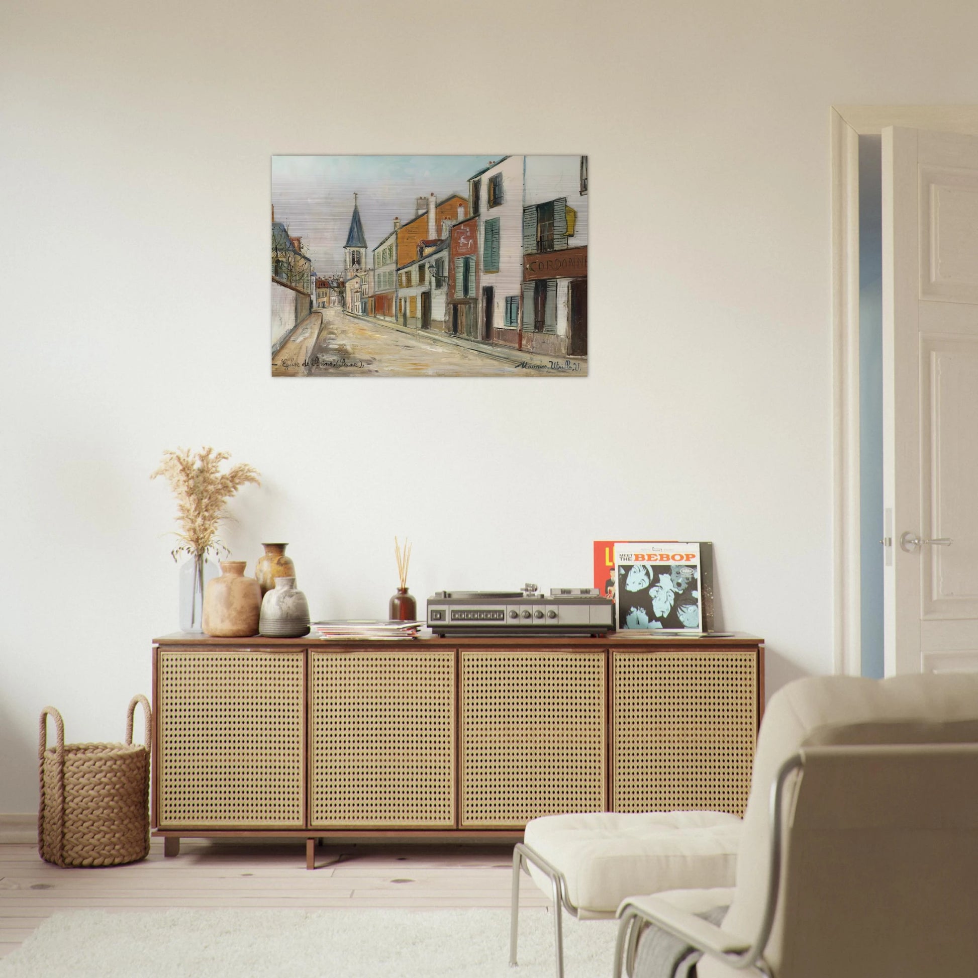 RUE JEAN DURAND ET LEGLISE STAINS SEINE SAINT DENIS 1940 - Maurice Utrillo Brushed Aluminum Print - 70x100 cm / 28x40 inches | Maurice Utrillo Aluminum Print | Maurice Utrillo Prints