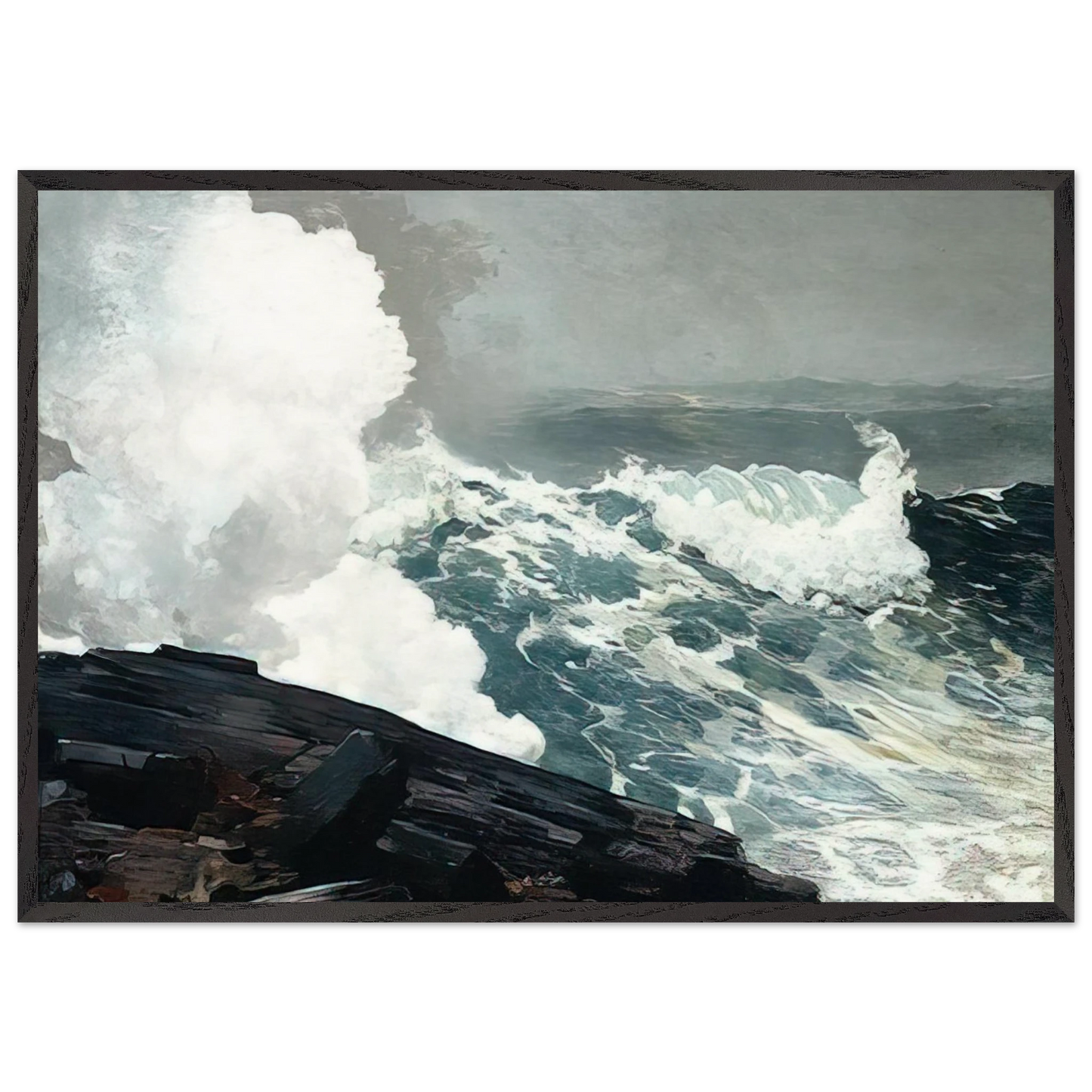 NORTHEASTER - Winslow Homer 70x100 cm / 28x40 inches Framed Art Print – Black Wooden Frame