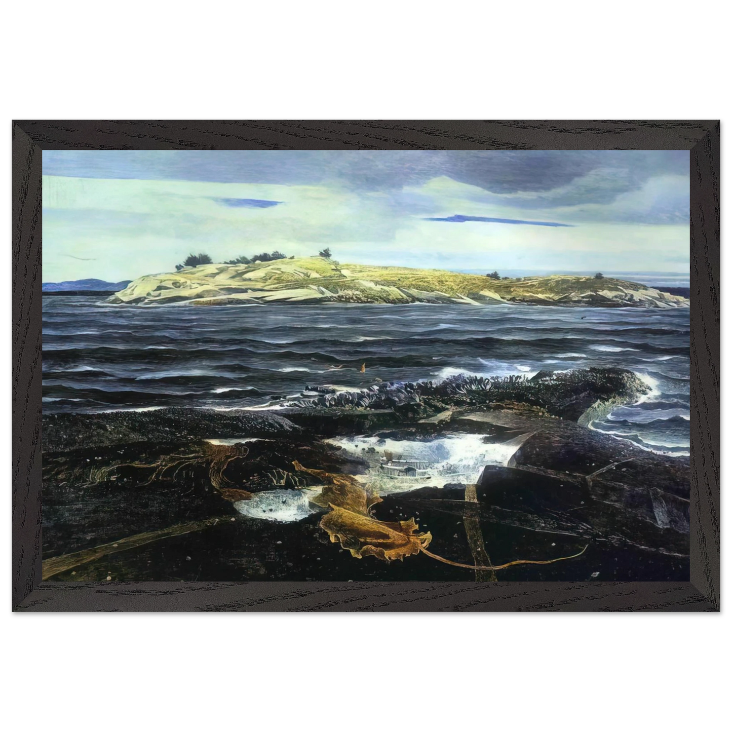 Andrew Wyeth - LITTLE CALDWELLS ISLAND Wall Art - 60x80 cm / 24x32 inches - Premium Wooden Framed Poster With Fine Art Paper-canvas - White frame