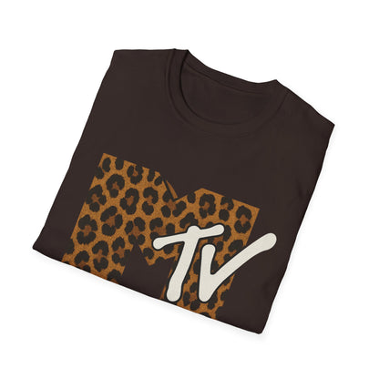 Vintage MTV T-Shirt mit Leopardenmuster, Retro-Musik- und Fernseh-Look der 80er und 90er Jahre, Unisex-Rock-Shirt mit Tiermotiv