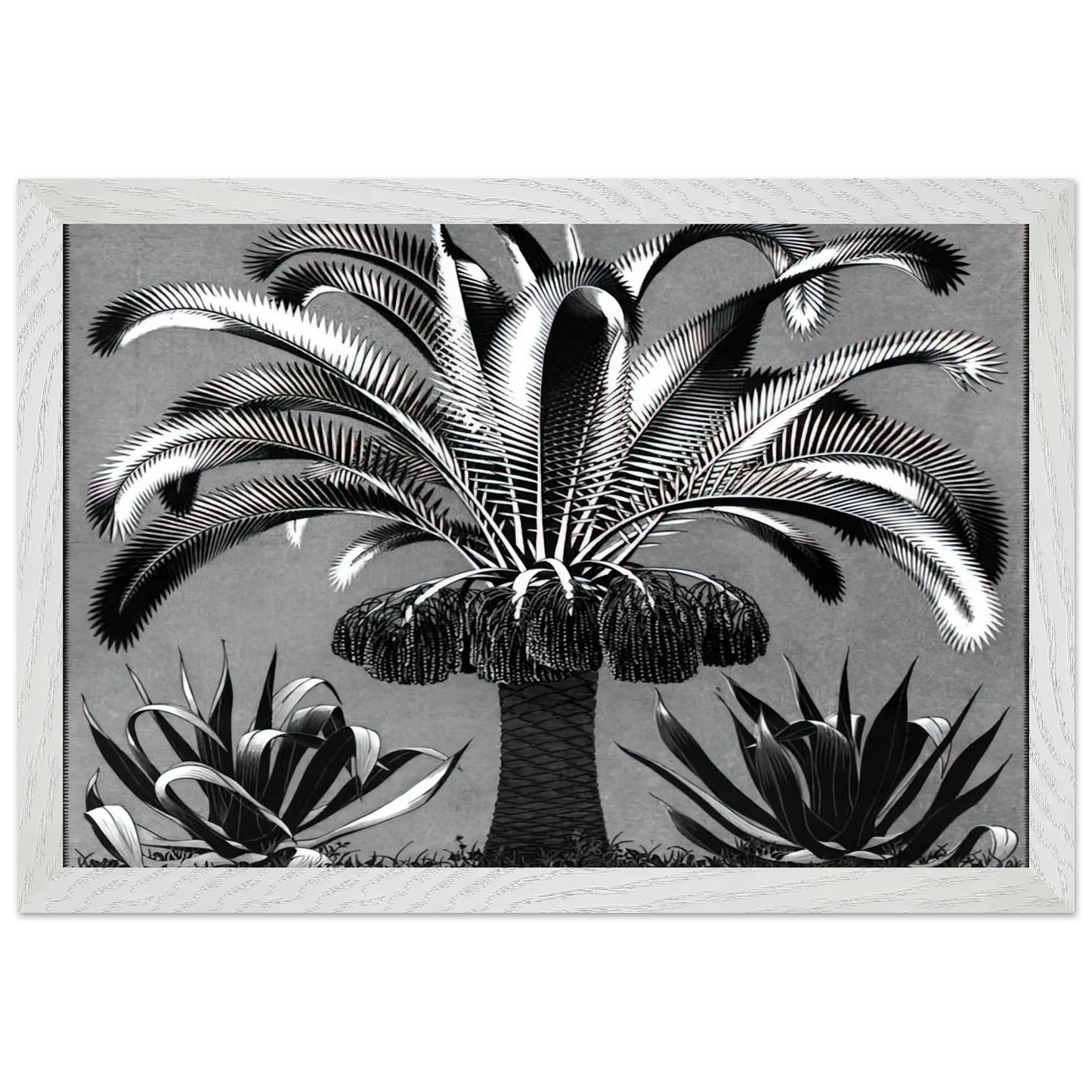 MC Escher - PALM Wall Art - 21x29.7 cm / 8x12" - Premium Wooden Framed Poster With Fine Art Paper-canvas - White frame