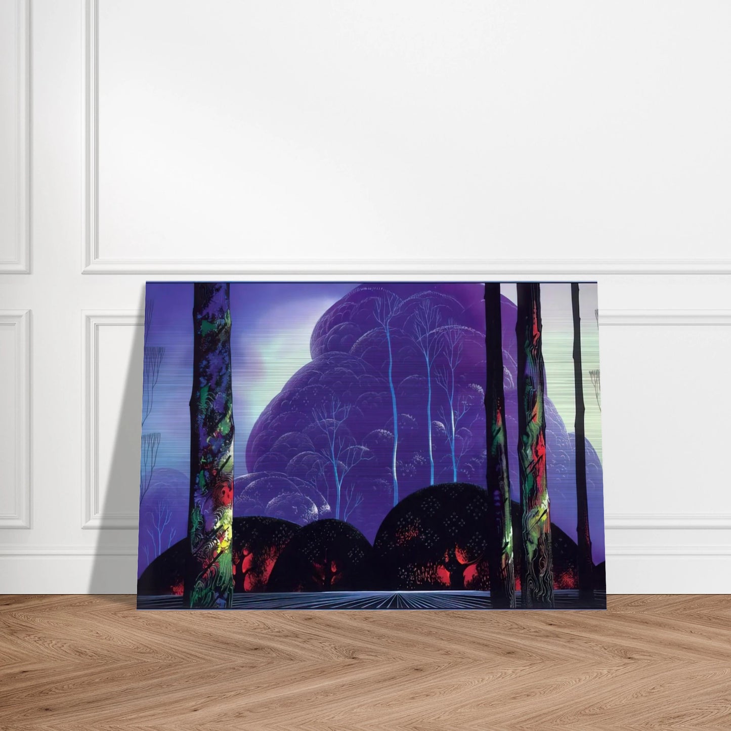 Purple Sunset - Eyvind Earle Brushed Aluminum Print - 70x100 cm / 28x40 inches | Eyvind Earle Aluminum Print | Eyvind Earle Prints