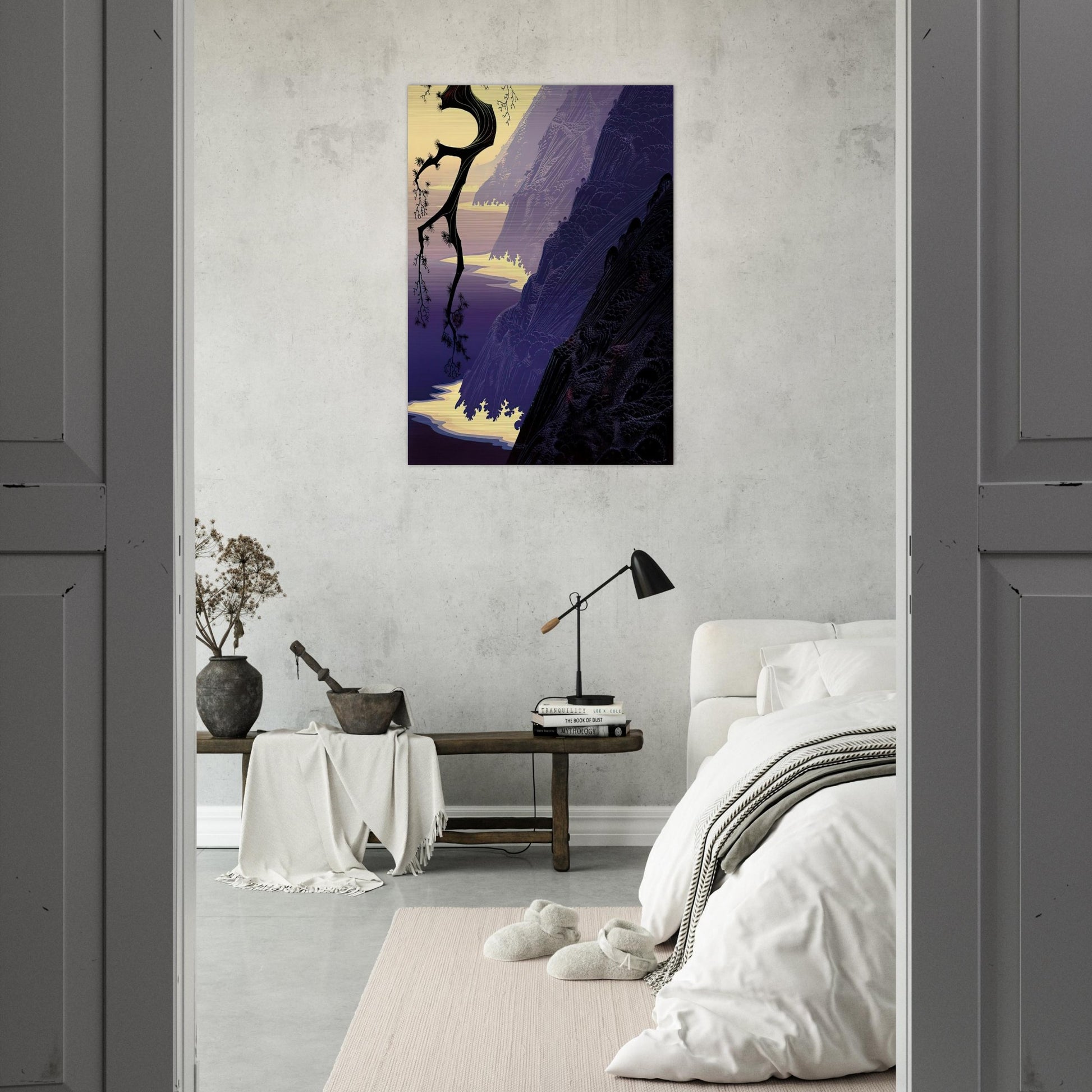 Purple Mist - Eyvind Earle Brushed Aluminum Print - 70x100 cm / 28x40 inches | Eyvind Earle Aluminum Print | Eyvind Earle Prints