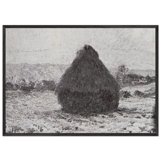 Grainstack in the Sunlight Snow Effect - claude monet 70x100 cm / 28x40 inches Framed Art Print – Black Wooden Frame