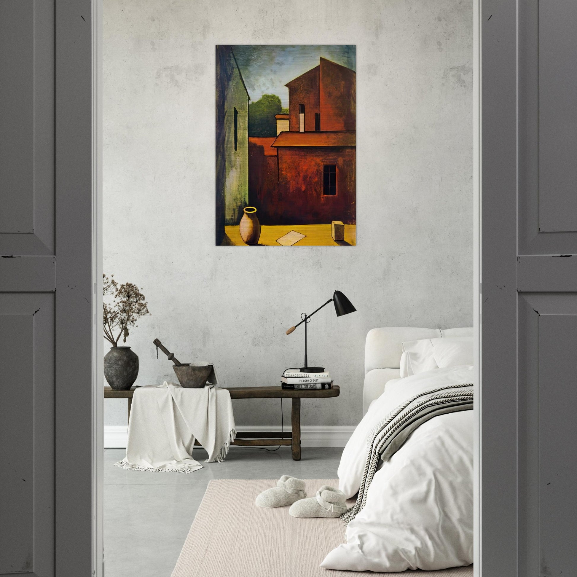 THE RED HOUSE 1927 - Carlo Carra Brushed Aluminum Print - 70x100 cm / 28x40 inches | Carlo Carra Aluminum Print | Carlo Carra Prints