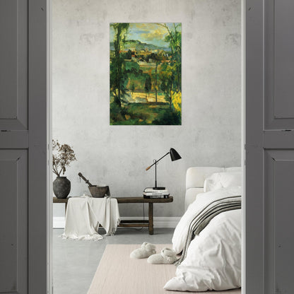 Village behind Trees - Paul Cézanne Brushed Aluminum Print - 70x100 cm / 28x40 inches | Paul Cézanne Aluminum Print | Paul Cézanne Prints