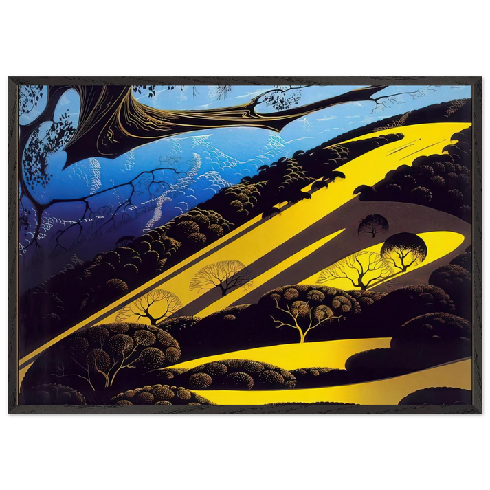 Gaviota Pass - Eyvind Earle 70x100 cm / 28x40 inches Framed Art Print – Black Wooden Frame