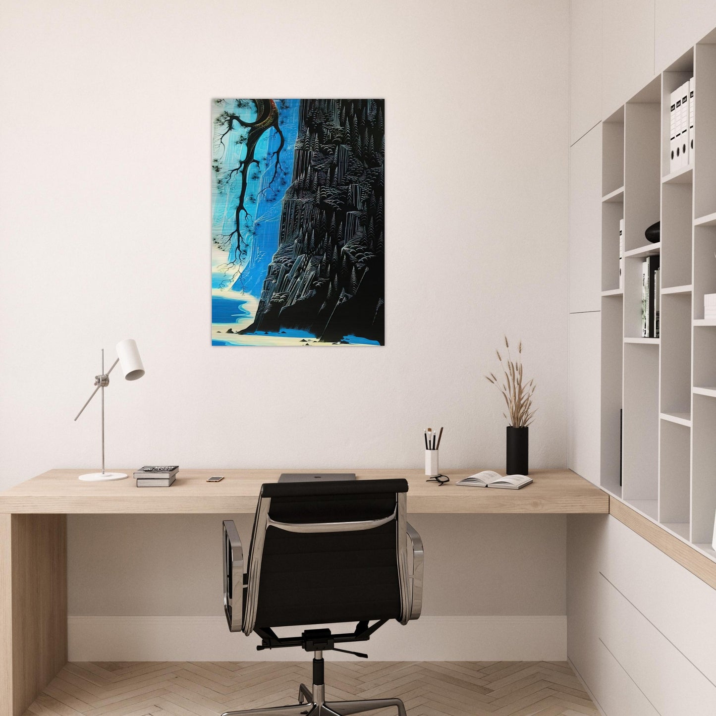 Cliffs Ascending - Eyvind Earle Brushed Aluminum Print - 70x100 cm / 28x40 inches | Eyvind Earle Aluminum Print | Eyvind Earle Prints