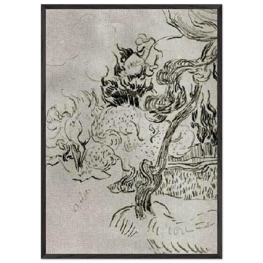 A Pine Tree and Cypresses in the Garden of the Asylum - Vincent van Gogh 70x100 cm / 28x40 inches Framed Art Print – Black Wooden Frame