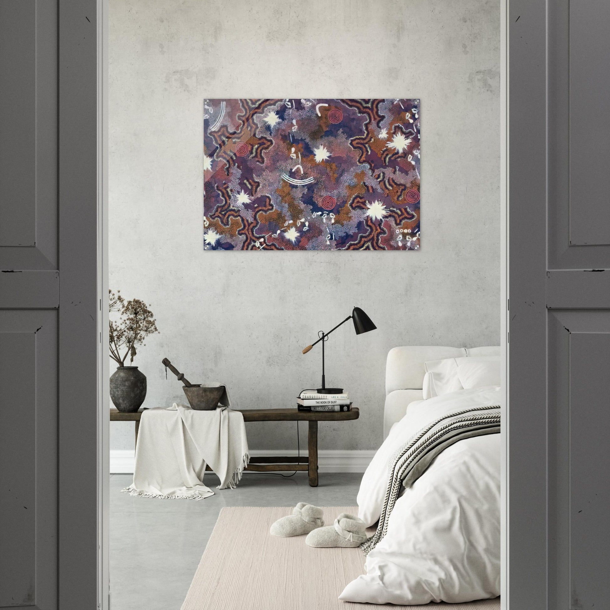 Ngarlu - 1994 - Clifford Possum Tjapaltjarri Acrylic Print - 70x100 cm / 28x40″ inches | Clifford Possum Tjapaltjarri Wall Art | Clifford Possum Tjapaltjarri Prints