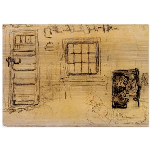 Studies of the Interior of a Cottage, and a Sketch of The Potato Eaters - Vincent van Gogh Brushed Aluminum Print - 70x100 cm / 28x40 inches | Vincent van Gogh Aluminum Print | Vincent van Gogh Prints