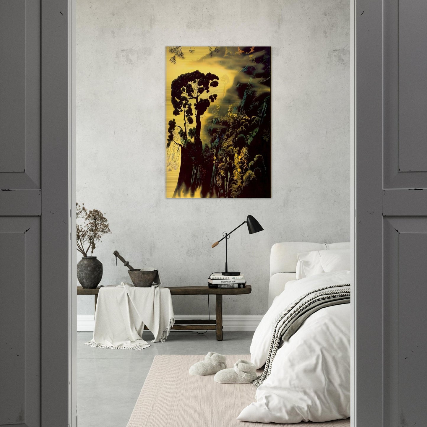 Sunset Silhouette - Eyvind Earle Brushed Aluminum Print - 70x100 cm / 28x40 inches | Eyvind Earle Aluminum Print | Eyvind Earle Prints