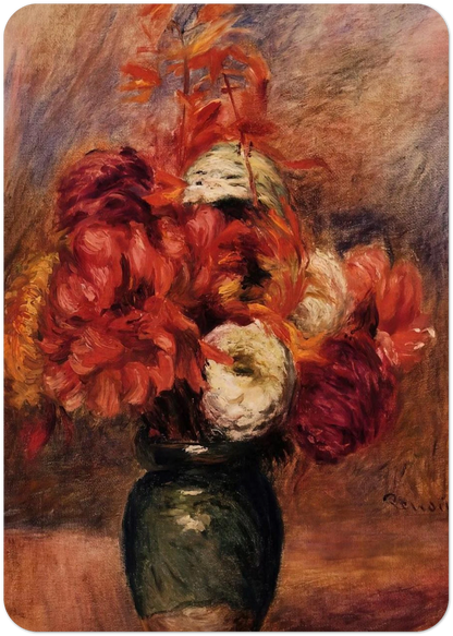 Flowers in a Green Vase Dahlilas and Asters By Pierre-Auguste Renoir Pack of 10 Post Cards | Pierre-Auguste Renoir Post Cards | A6 (10.5 x 14.8 cm) - 4.1 x 5.8 inches