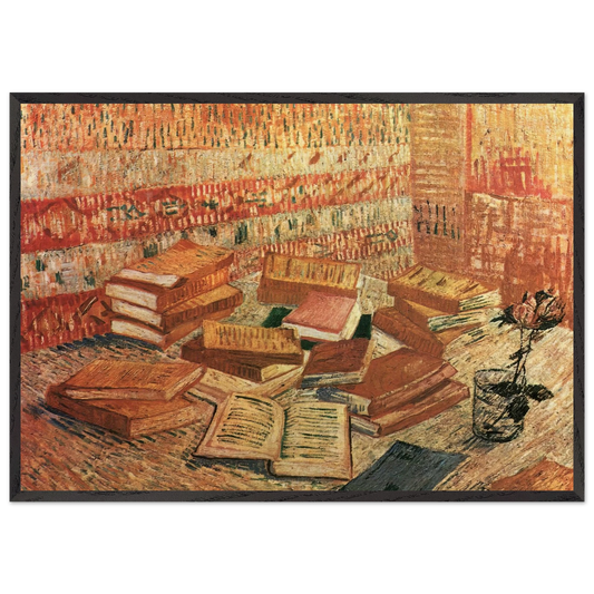 Still Life - French Novels and Rose - Vincent van Gogh 70x100 cm / 28x40 inches Framed Art Print – Black Wooden Frame