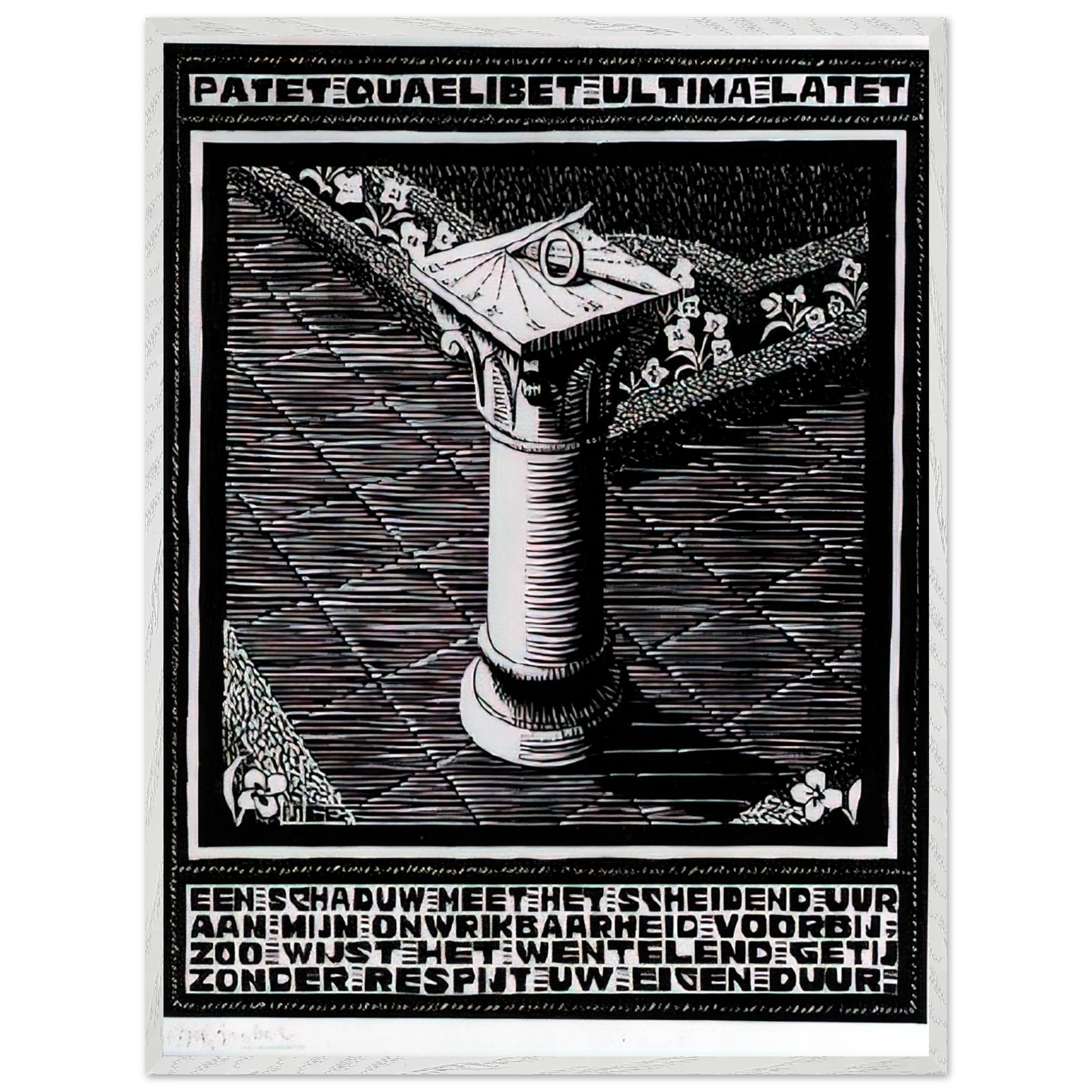 MC Escher - EMBLEMATA SUNDIAL Wall Art - 30x40 cm / 12x16 inches - Premium Wooden Framed Poster With Fine Art Paper-canvas - White frame