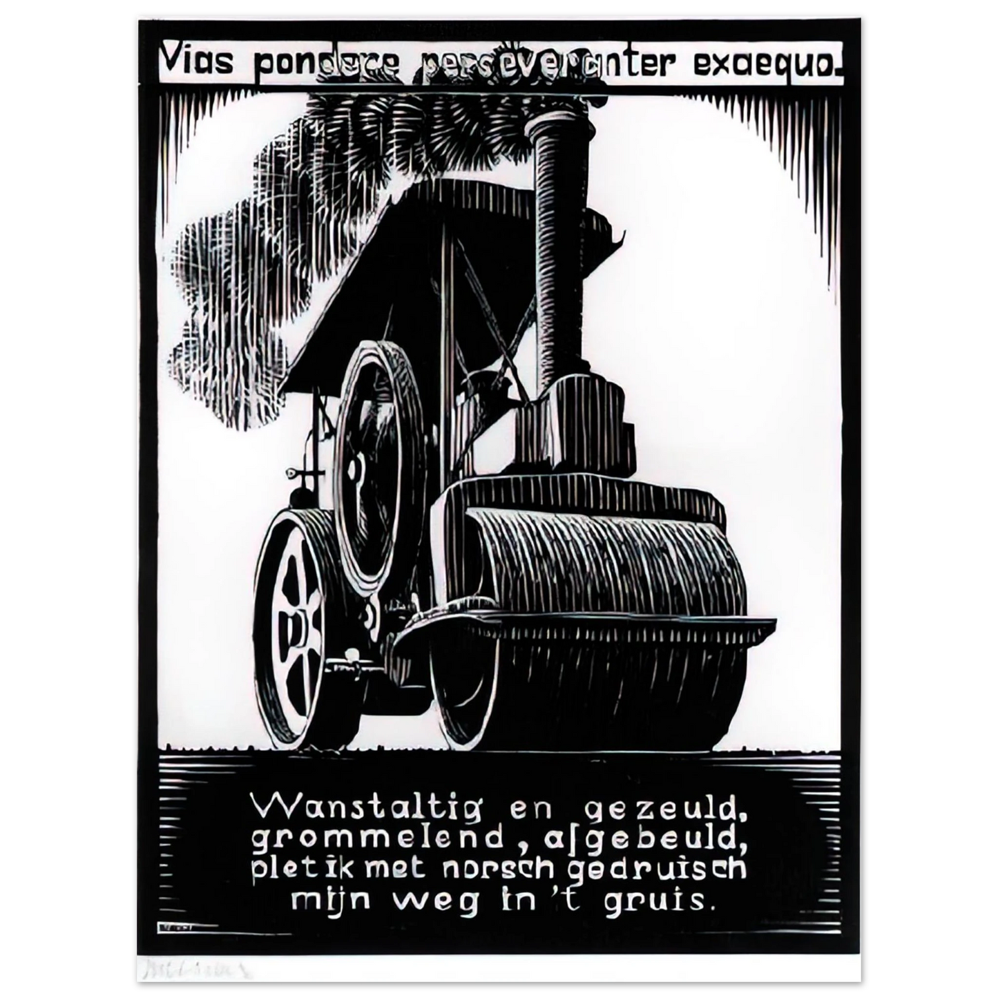 MC Escher - EMBLEMATA STEAMROLLER Wall Art - 30x40 cm / 12x16 inches - Premium Wooden Framed Poster With Fine Art Paper-canvas - Wood frame