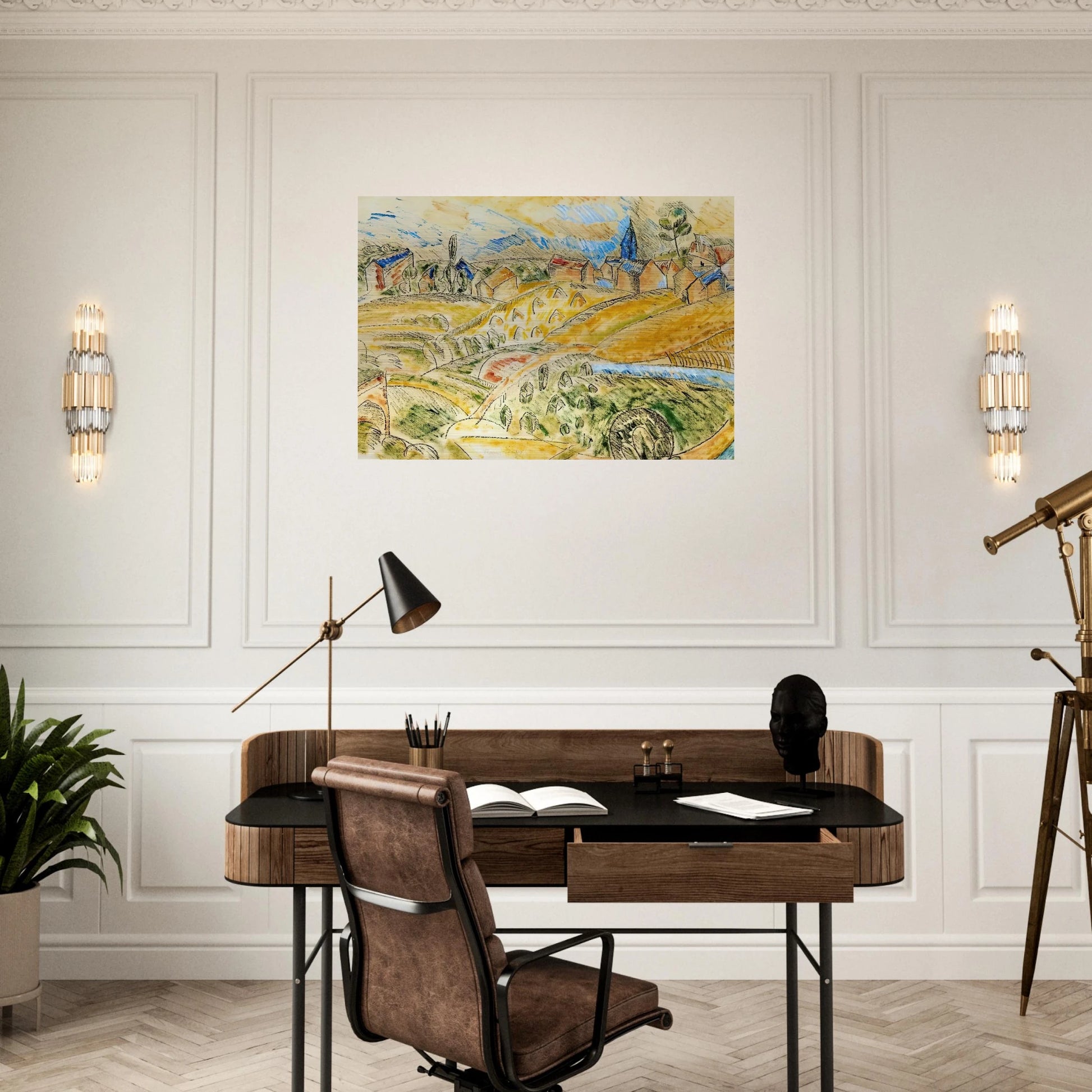 CUBIST LANDSCAPE WITH HAYSTACKS - Raoul Dufy Brushed Aluminum Print - 70x100 cm / 28x40 inches | Raoul Dufy Aluminum Print | Raoul Dufy Prints