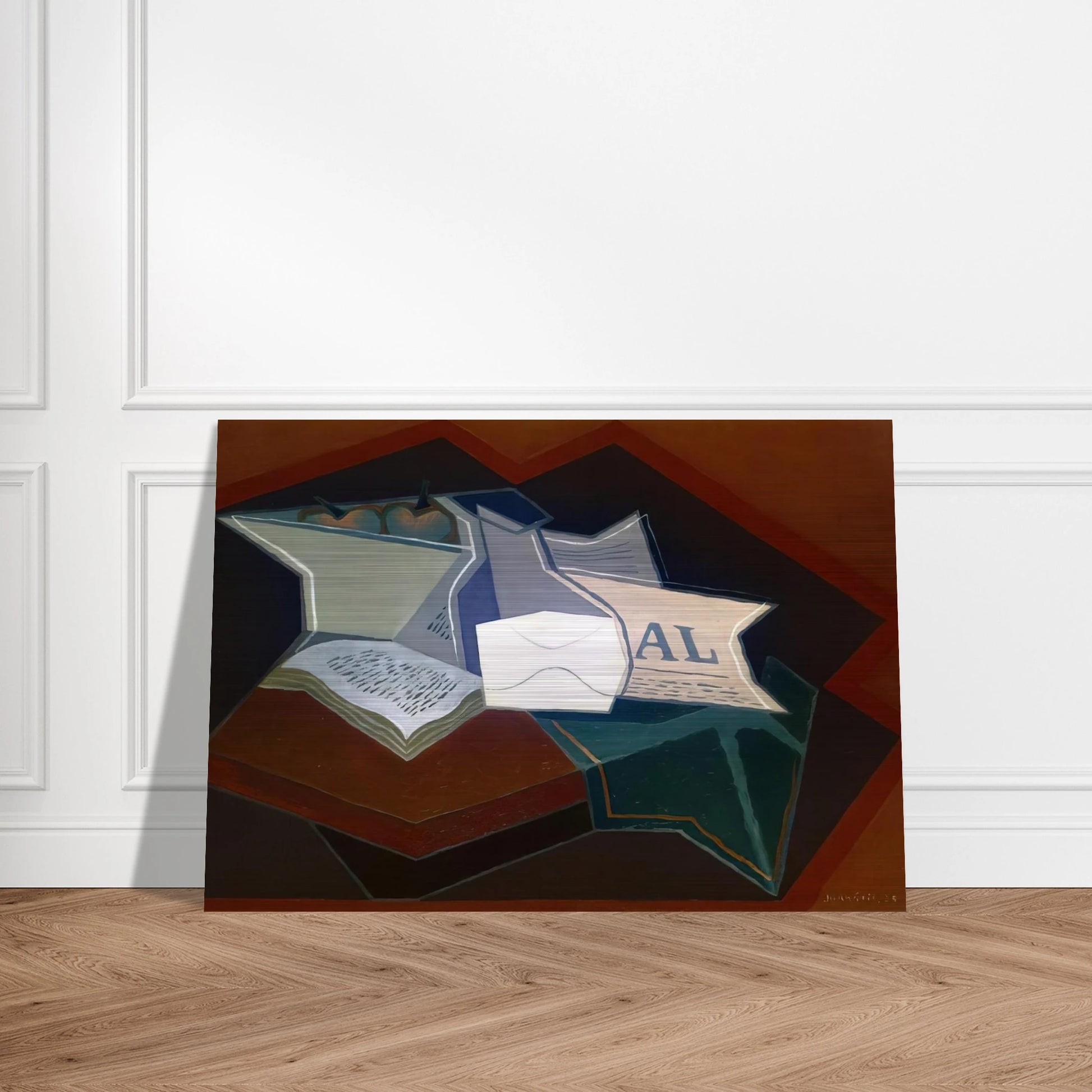 COMPOTIER CARAFE AND OPEN BOOK - Juan Gris Brushed Aluminum Print - 70x100 cm / 28x40 inches | Juan Gris Aluminum Print | Juan Gris Prints