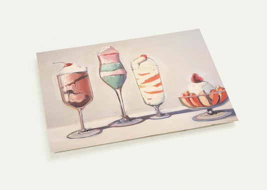Four Sundaes - Pop Art By Wayne Thiebaud Pack of 10 Post Cards | Wayne Thiebaud Post Cards | A6 (10.5 x 14.8 cm) - 4.1 x 5.8 inches