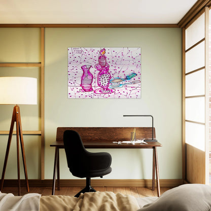 STILL LIFE OF CANDLESTICK 1978 - Yayoi Kusama Brushed Aluminum Print - 70x100 cm / 28x40 inches | Yayoi Kusama Aluminum Print | Yayoi Kusama Prints
