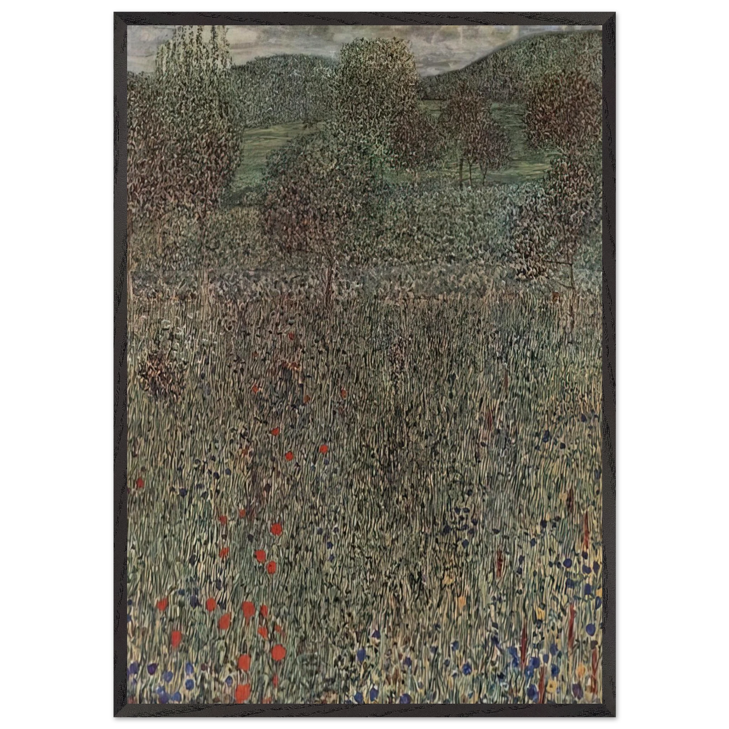 BLOOMING FIELD - Gustav Klimt 70x100 cm / 28x40 inches Framed Art Print – Black Wooden Frame