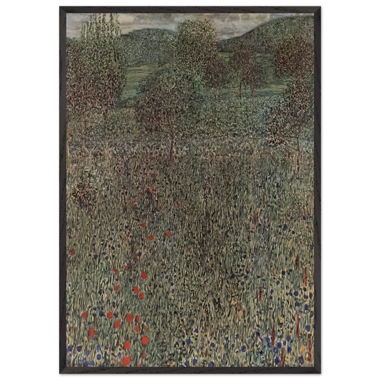 BLOOMING FIELD - Gustav Klimt 70x100 cm / 28x40 inches Framed Art Print – Black Wooden Frame