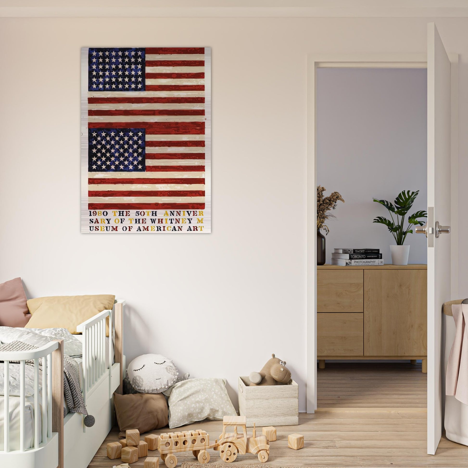 TWO FLAGS WHITNEY ANNIVERSARY ULAE 207 1980 - Jasper Johns Brushed Aluminum Print - 70x100 cm / 28x40 inches | Jasper Johns Aluminum Print | Jasper Johns Prints