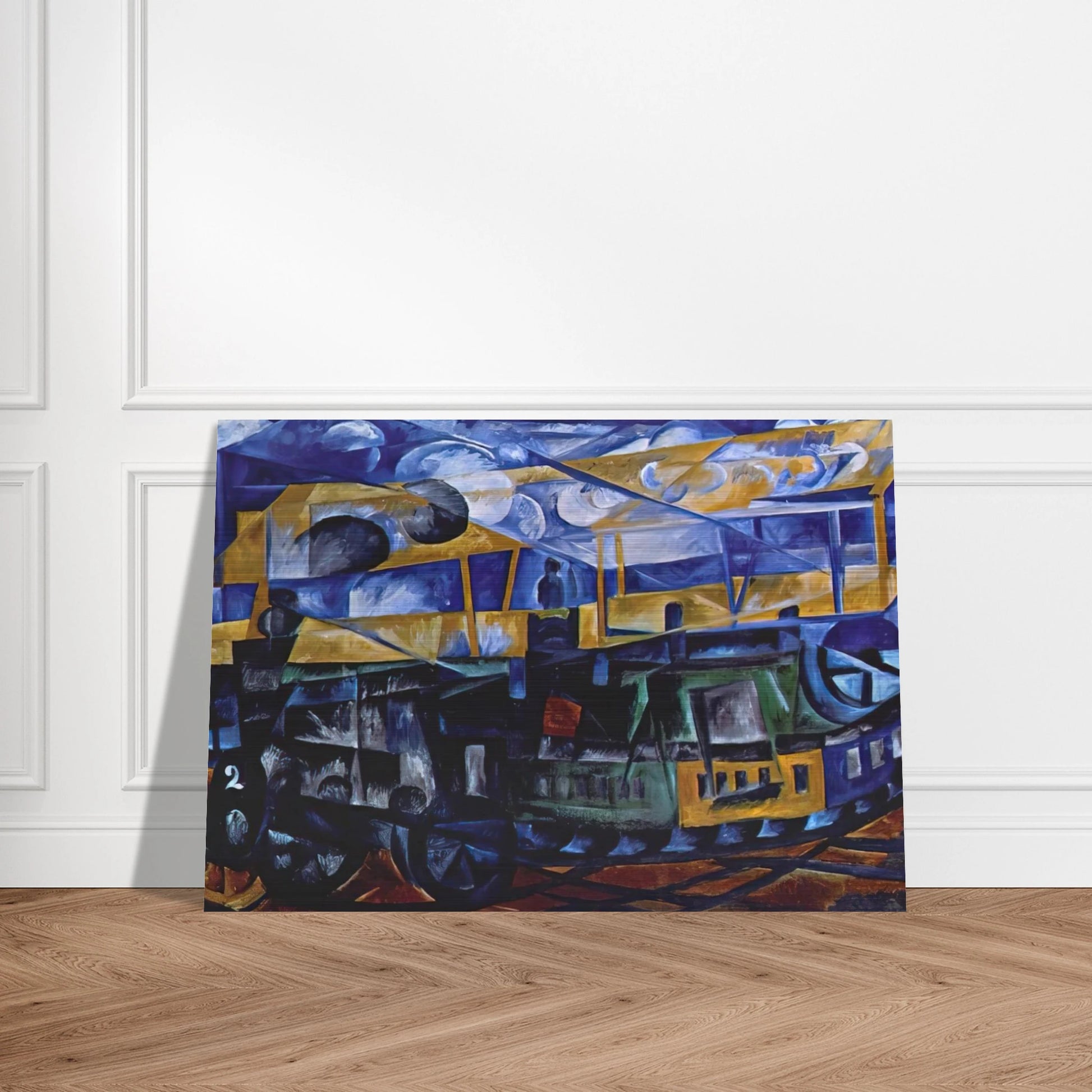 Airplane over train - 1913 - Natalia Goncharova Brushed Aluminum Print - 70x100 cm / 28x40 inches | Natalia Goncharova Aluminum Print | Natalia Goncharova Prints
