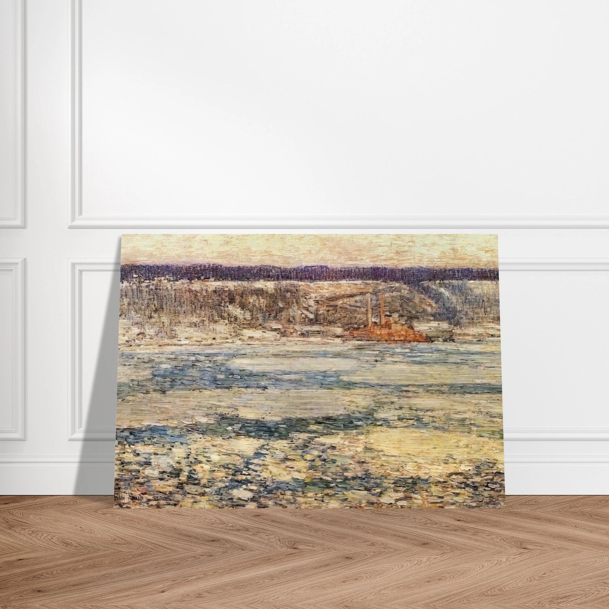 Ice on the Hudson - Childe Hassam Brushed Aluminum Print - 70x100 cm / 28x40 inches | Childe Hassam Aluminum Print | Childe Hassam Prints