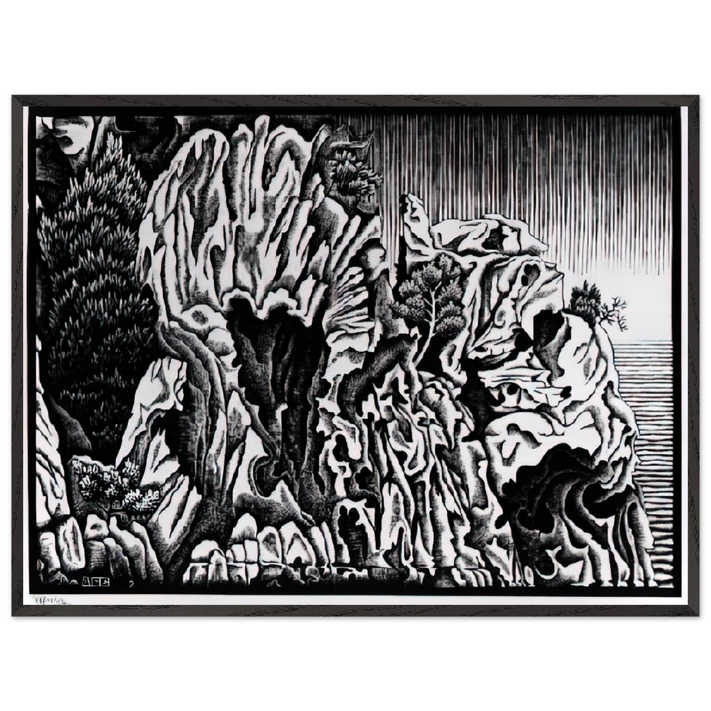 MC Escher - CALANCHE OF PIANA CORSICA FEBRUARY 1934 1934 Wall Art - 30x40 cm / 12x16 inches - Premium Wooden Framed Poster With Fine Art Paper-canvas - Black frame