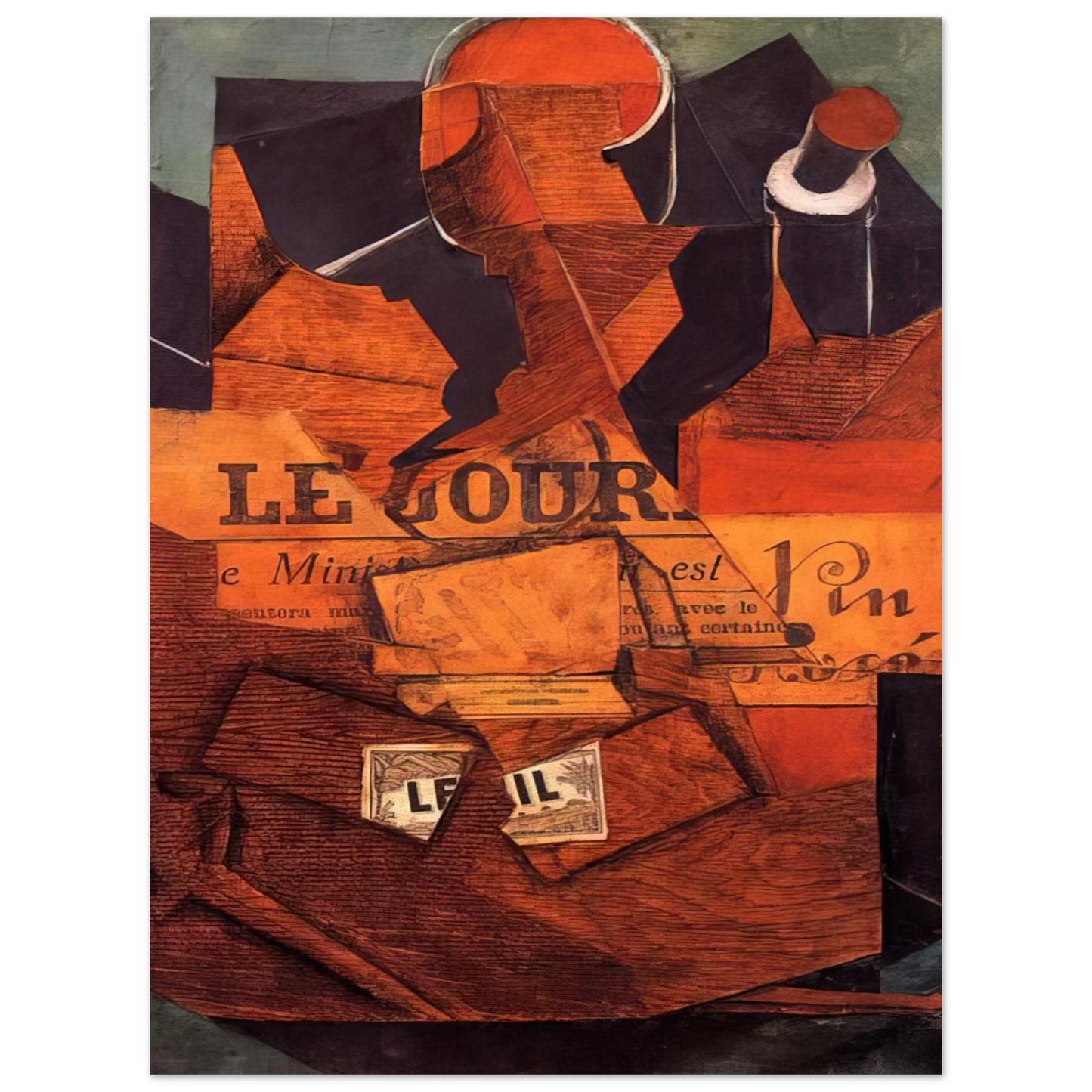 Juan Gris - TOBACCO NEWSPAPER AND BOTTLE OF WINE 1914  75x100 cm / 30x40inches Fine Art Poster