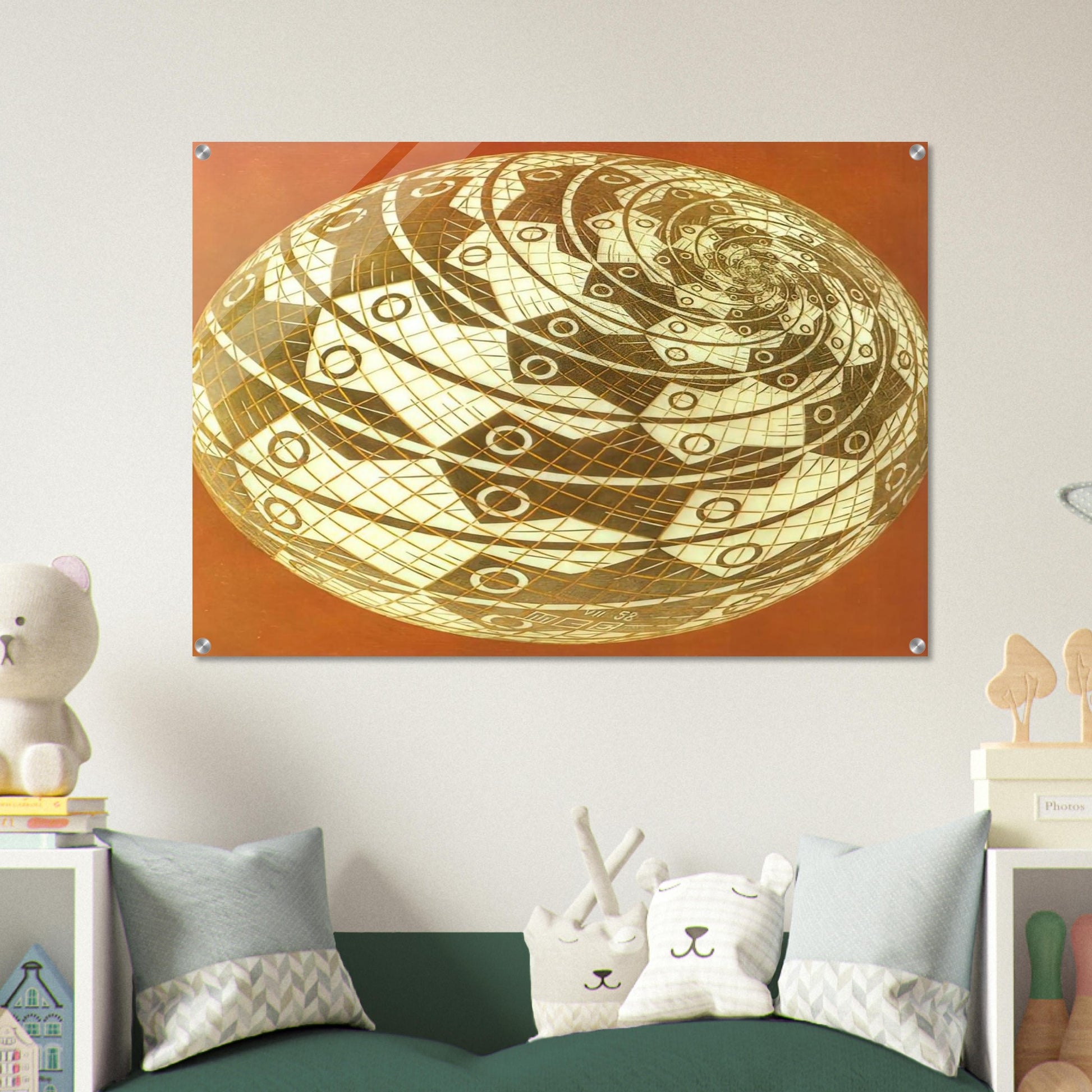 SPHERE SURFACE WITH FISHES COLOUR - MC Escher Acrylic Print - 70x100 cm / 28x40″ inches | Maurits Cornelis Escher Prints