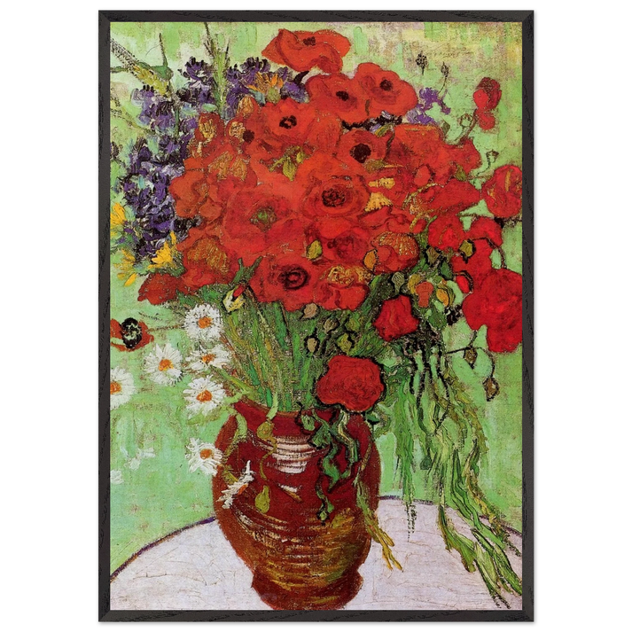 Red Poppies and Daisies - Vincent van Gogh 70x100 cm / 28x40 inches Framed Art Print – Black Wooden Frame