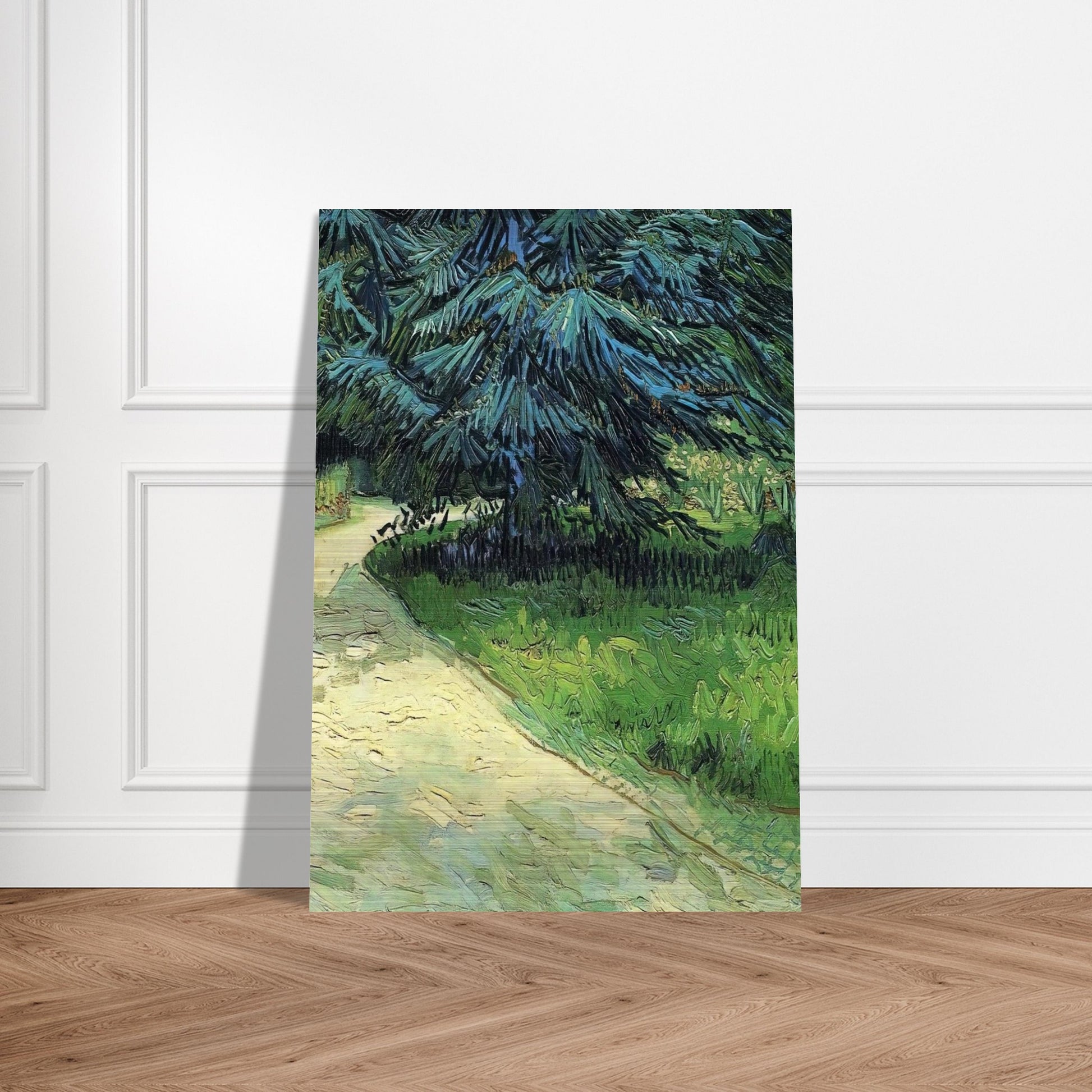 Public Garden with Couple and Blue Fir Tree The Poet s Garden III - Vincent van Gogh Brushed Aluminum Print - 70x100 cm / 28x40 inches | Vincent van Gogh Aluminum Print | Vincent van Gogh Prints