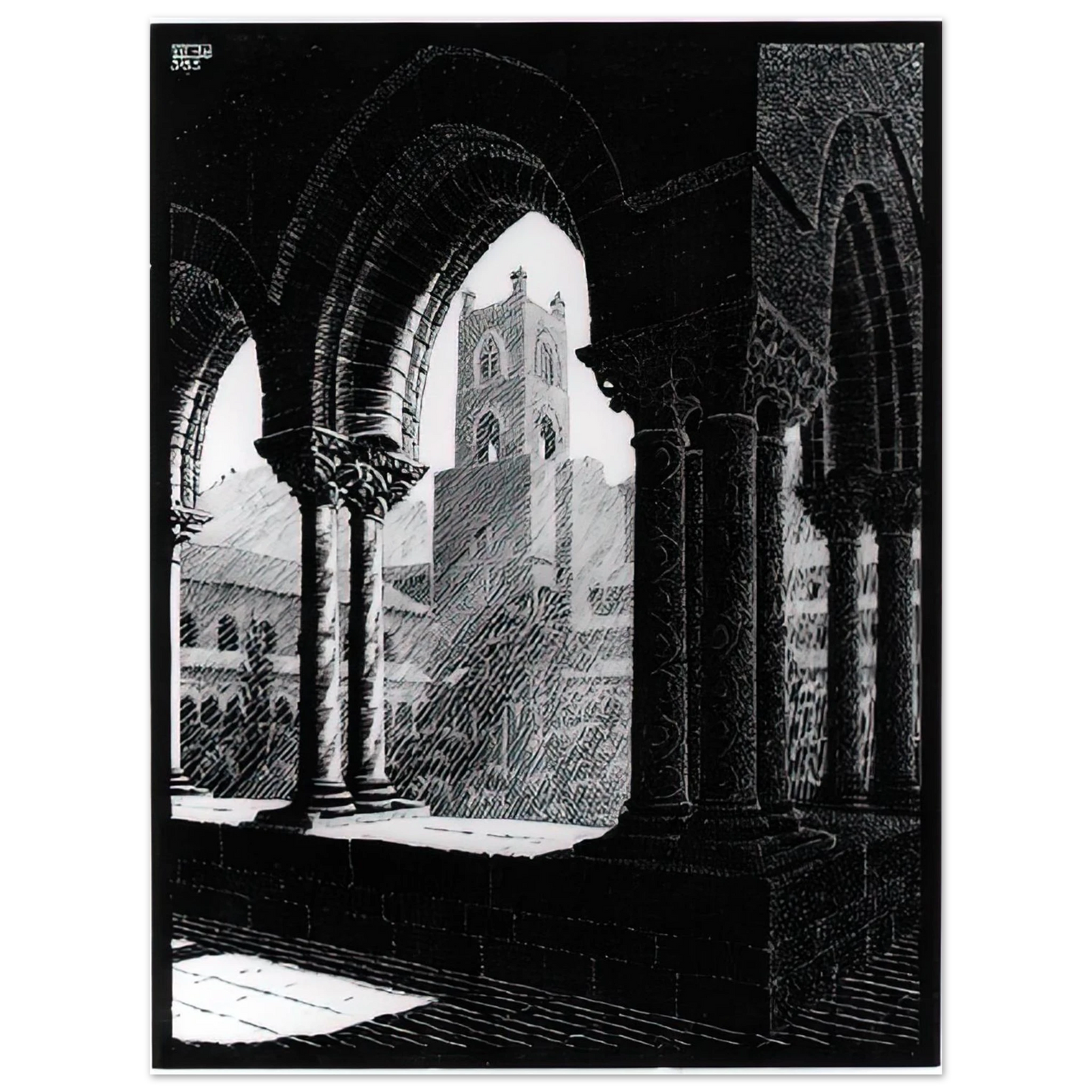 MC Escher - CLOISTER OF MONREALE SICILY Wall Art - 30x40 cm / 12x16 inches - Fine Art Poster-canvas - -