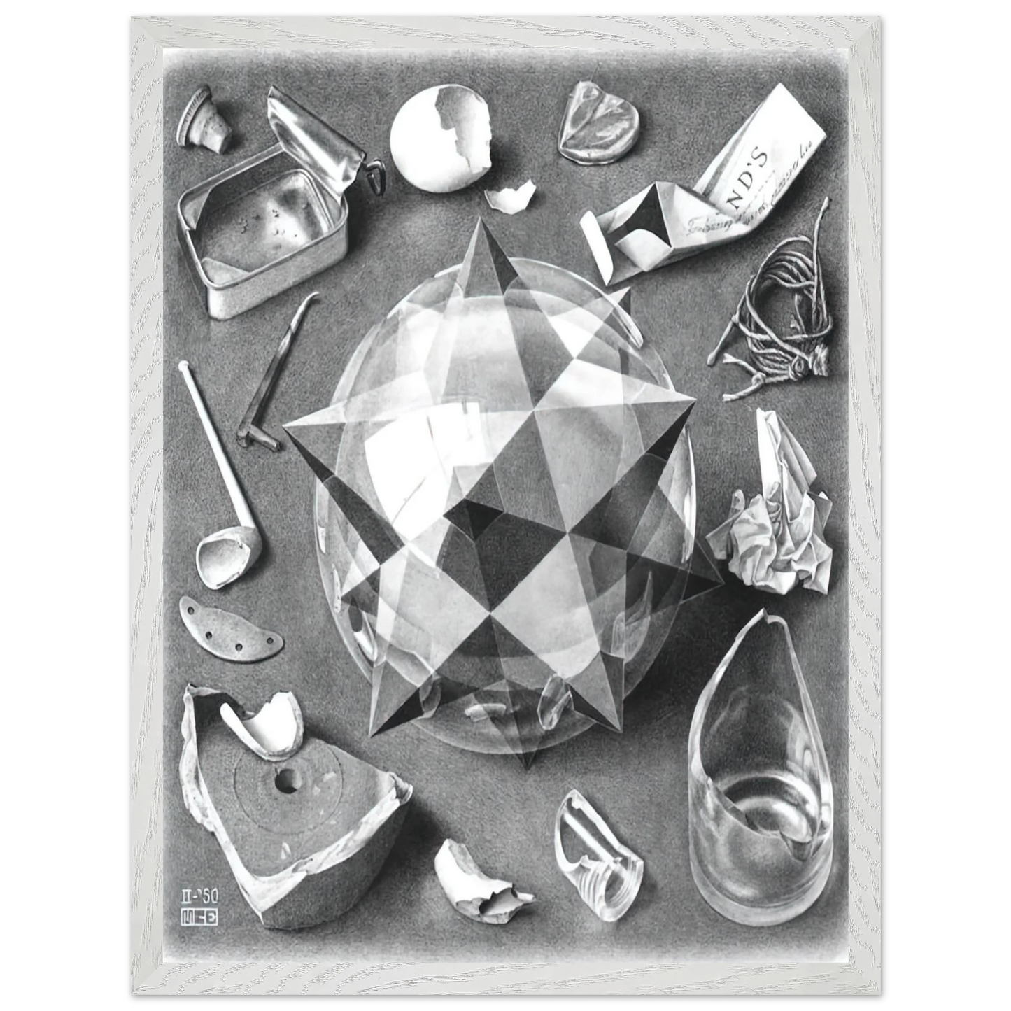 MC Escher - CONTRAST ORDER AND CHAOS Wall Art - 21x29.7 cm / 8x12" - Premium Wooden Framed Poster With Fine Art Paper - Wood frame
