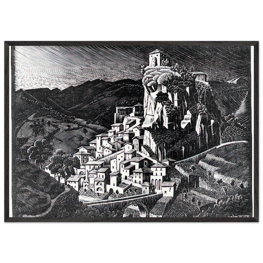 PALIZZI CALABRIA OCTOBER 1930 1930 - MC Escher 70x100 cm / 28x40 inches Framed Art Print – Black Wooden Frame | Maurits Cornelis Escher Prints