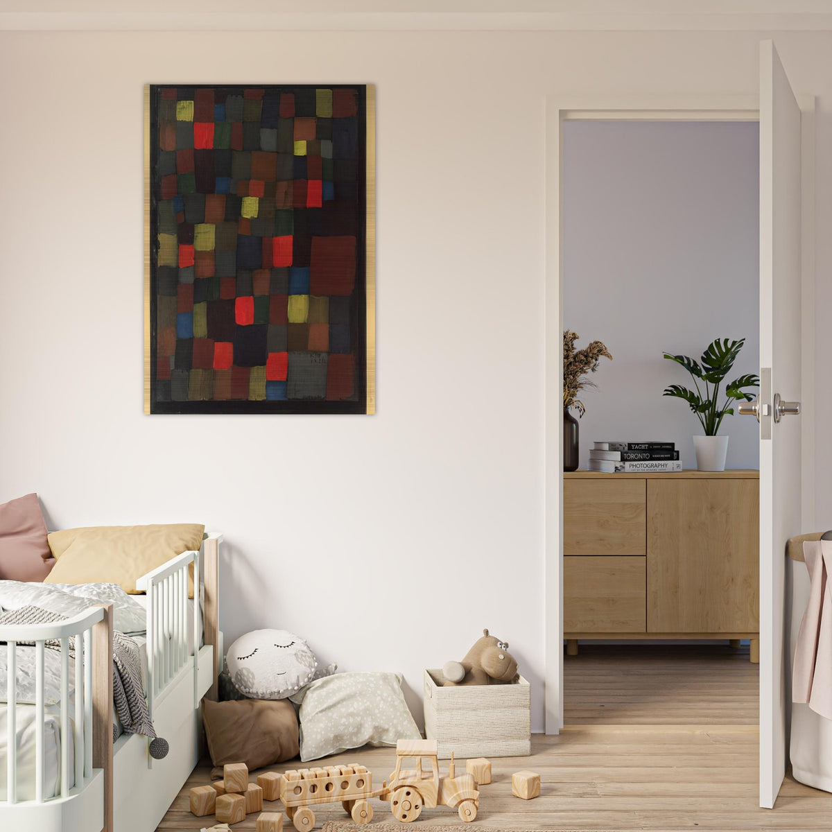 ABSTRACT COLOUR HARMONY IN SQUARES WITH VERMILLION ACCENTS 1924 - Paul Klee Brushed Aluminum Print - 70x100 cm / 28x40 inches | Paul Klee Aluminum Print | Paul Klee Prints